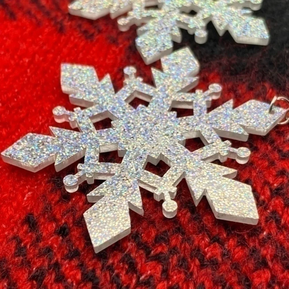 Acrylic Snowflake Glitter‎ Earrings Winter Christmas Dangle Wire Hook Earrings